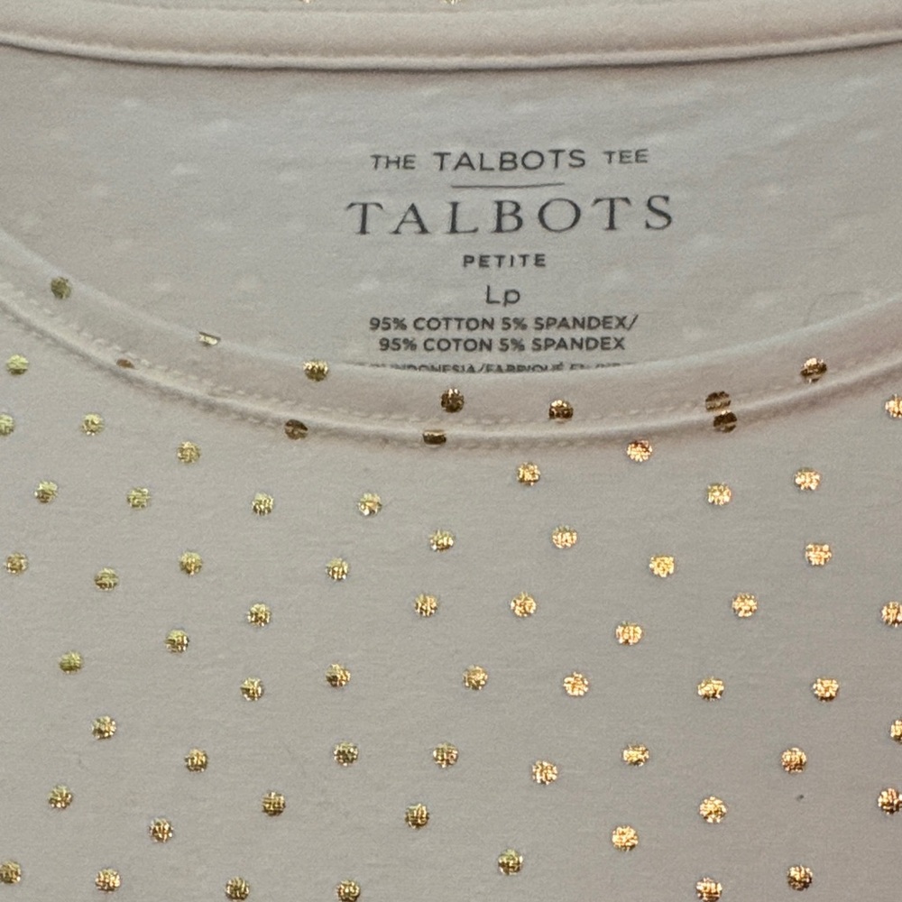 NWT! Talbots Cream Long-Sleeve Tee with Metallic Dot Detail